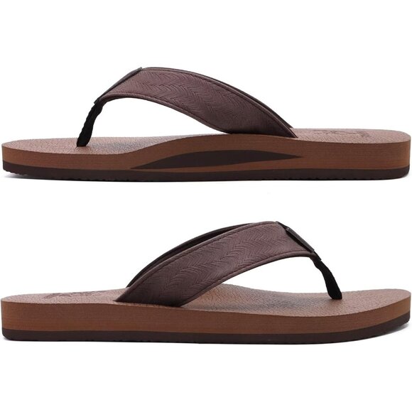 〽️ Men\'s Flip Flop Sandal Coffee Leather Slip On Arch Support Comfort Shoes